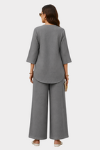 Silver Bloom Irish Linen Co-ord Set for women in Pakistan - back view | MannMoji