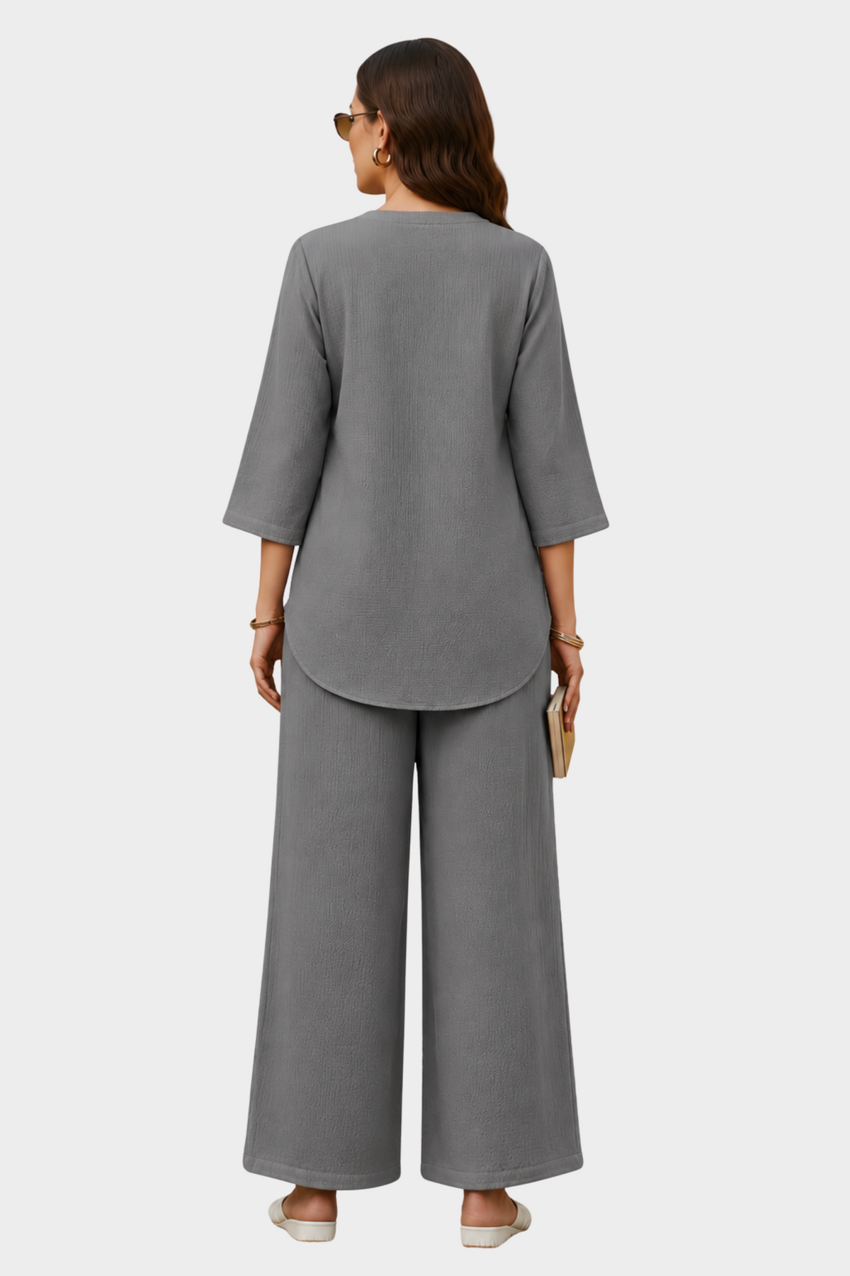Silver Bloom Irish Linen Co-ord Set for women in Pakistan - back view | MannMoji