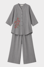 Silver Bloom Irish Linen Co-ord Set for women in Pakistan - close-up detail | MannMoji