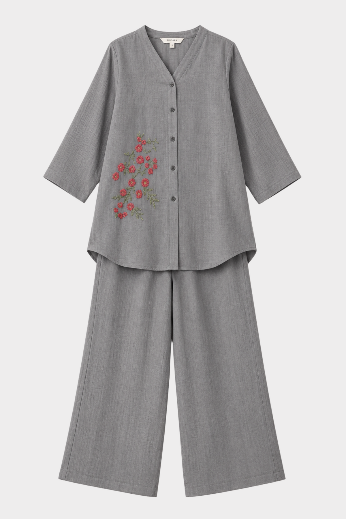 Silver Bloom Irish Linen Co-ord Set for women in Pakistan - close-up detail | MannMoji