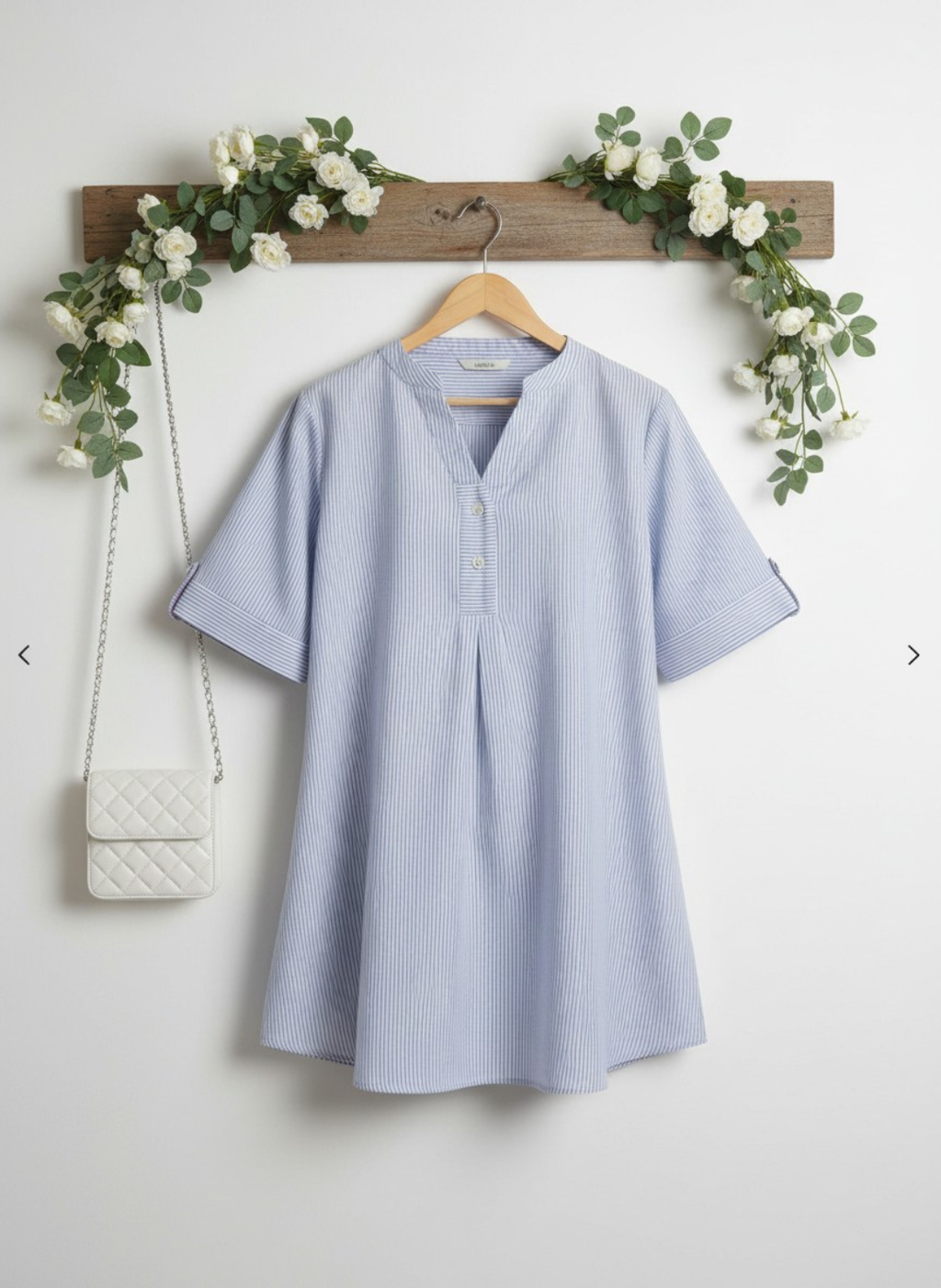 White and blue stripes shirt pure cotton for women in Pakistan - styled look | MannMoji
