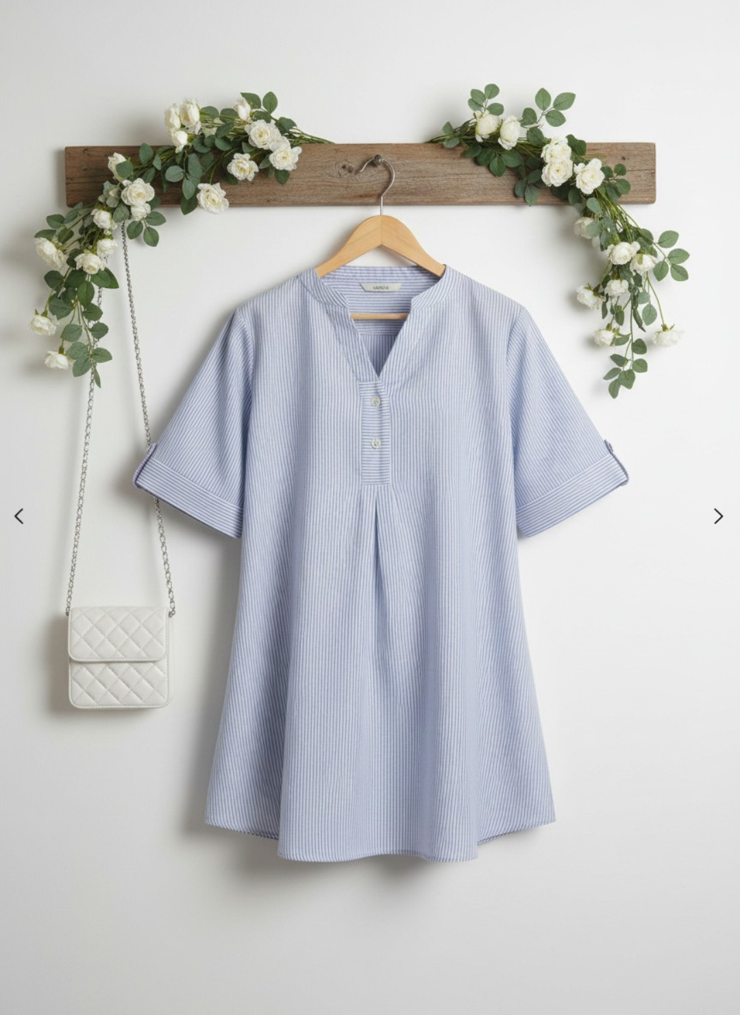 White and blue stripes shirt pure cotton for women in Pakistan - styled look | MannMoji